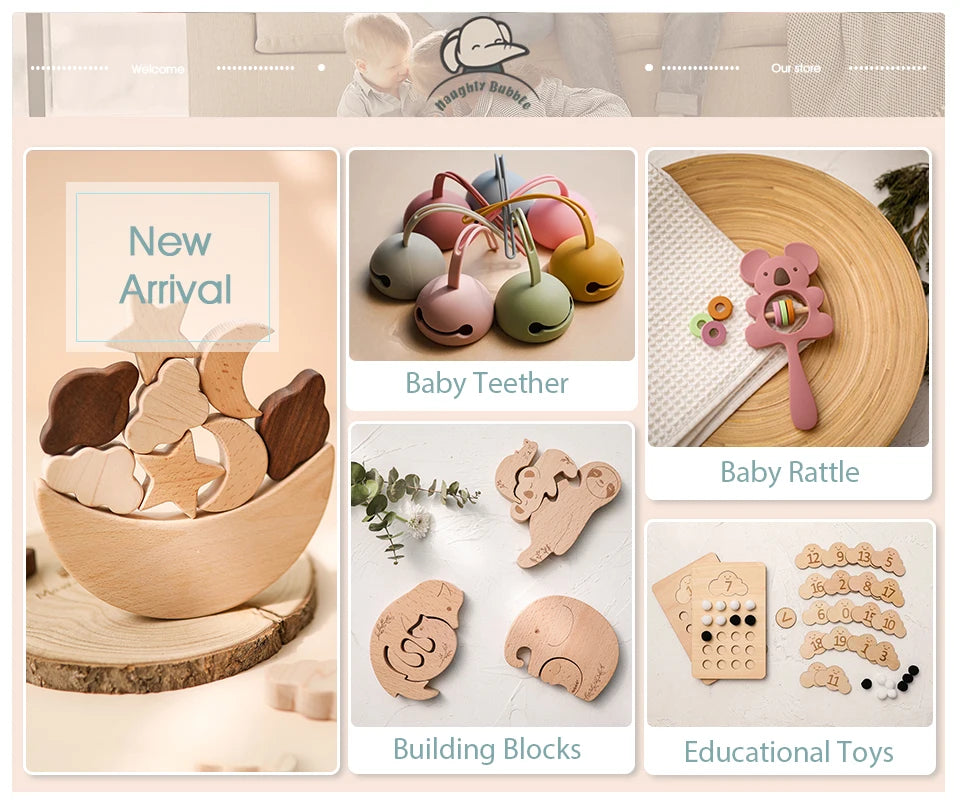 Hochets en bois pour bébé de 0 à 12 mois, jeu d'entraînement auditif