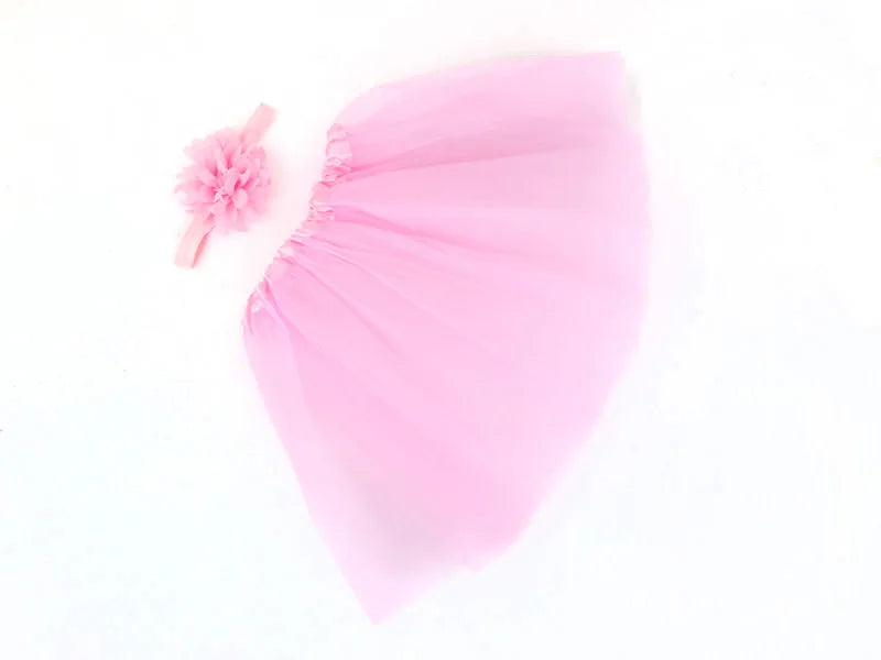 Ensemble jupe de tutu à fleurs moelleuses pour bébé fille, en rose avec bandeau,