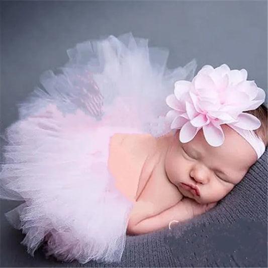 Ensemble jupe de tutu à fleurs moelleuses pour bébé fille, en rose avec bandeau,